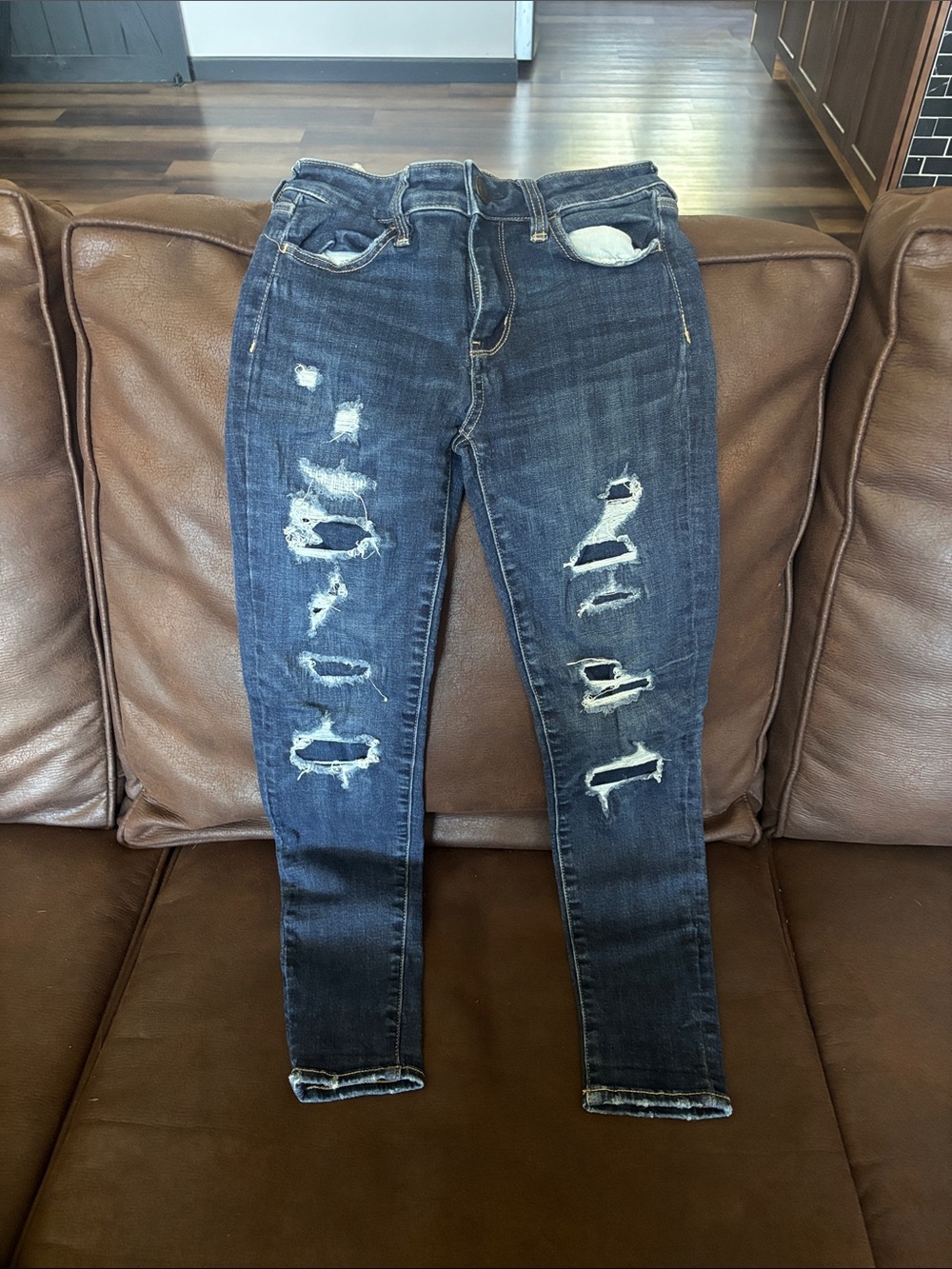 American Eagle Outfitters Dark Blue Distressed Skinny Jeans